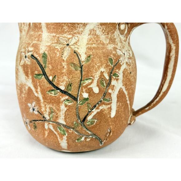 Studio Art Hand Crafted Stoneware Pottery Jug Pitcher Flowers Floral - Picture 2 of 9